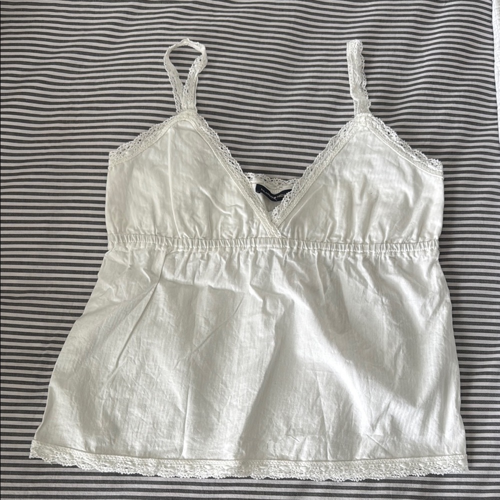 Brandy Melville White Lace Trim Top
